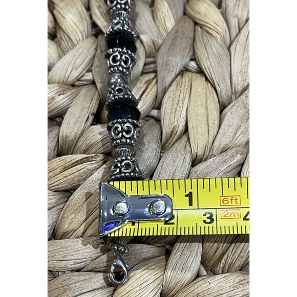 Best Y2k Double Strand Beaded Stretch Watch Band Silver Plated Black Glass Camp - Picture 6 of 6